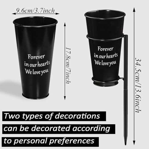 Metal Cemetery Vase Flower Holder with Spikes in Ground Grave Vases for Gravesite Gravestone Memorial Grave Markers Cemetery Decorations (2Pcs, Black) image 1