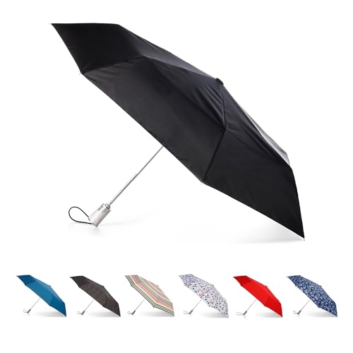 totes Automatic Eco Open Close Water-Resistant Travel Folding Umbrella with Sun Protection