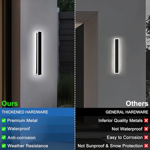 Image of Modern Outdoor Wall Lights 2Pack 24Inch Dimmable Outdoor Wall Sconce | LED Outdoor Porch Lights Wall Mount Exterior Lighting Fixtures IP65 Waterproof Black Outside Wall Lights for House Garage