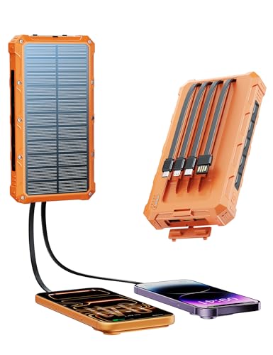 Solar Power Bank with 4 Built-in Cables