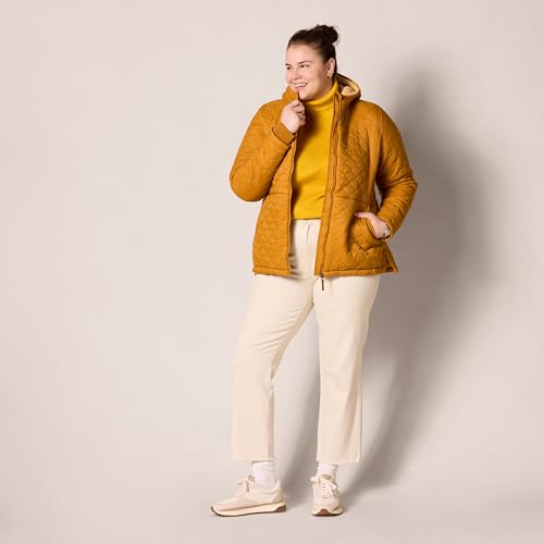 Amazon Essentials Damen Leichter wasserabweisender Sherpa-Futter Kapuzenpuffer Camel, Größe S