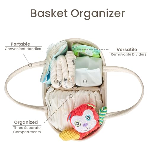 Image of Diaper Caddy Organizer, Empty Gift Basket for Newborn Essentials, Baby Storage Basket, Stylish Gift Bag for Baby Shower, Boys and Girls - Small, Off White