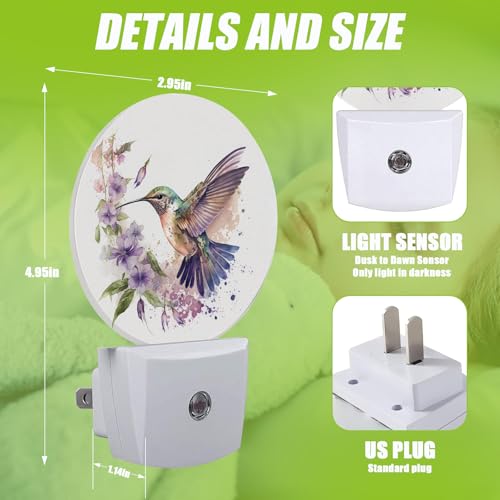 Image of Groovy Hummingbird Flowers Night Light,Night Lights Plug into Wall for Kitchens Toilets Bedroom Decorative Half Round Nightlight Led Lamp 0.5W Sleep Friendly