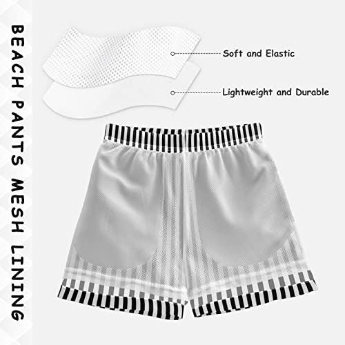JSTEL Summer Beach Shorts for Boy,Black White Stripe Swim Shorts Striped Swim Trunks for Kid,33