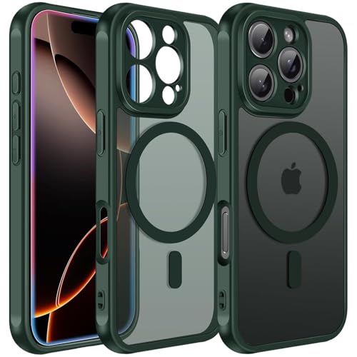 Verco Funda para iPhone 16 Pro Funda, Magnética para iPhone 16 Pro, Funda Mate Resistente a los Golpes Compatible con Magsafe Accesorios Delgada Carcasa Cubierta Verde