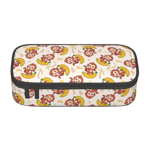 Image of Cute Monkey Banana Large Pencil Case, Pencil Pouch With Zipper Compartments Stationery Pencil Bag For Kids Teens Students School Supplies