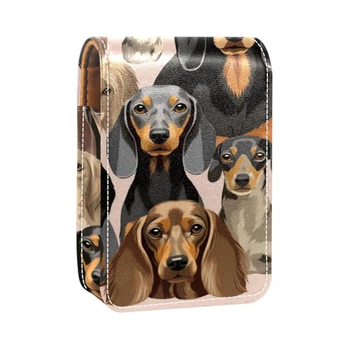 Custodia per organizer per rossetto da viaggio borsa per trucco portatile con specchio Modello colorato di cane animale bassotto