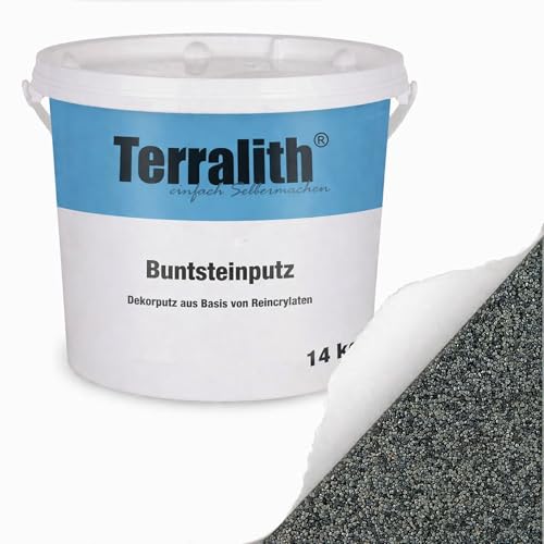 Terralith Buntsteinputz 14kg in grau-anthrazit, Sockelputz für Innen und Außen mit Reinacrylat Bindemittel aus Naturstein, 1-2mm Körnung (BSP58)