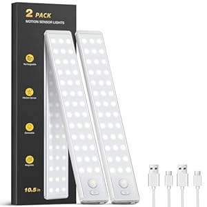 Under Cabinet Lighting – 10.5″ Motion Sensor Light Indoor, Magnetic Wireless Closet Lights, Dimmable Led Night Light, Rechargeable Under Counter Lights for Kitchen, Bedroom, Stair, 2 Pack