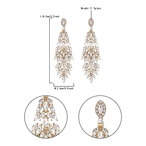 Flyonce Bridal Crystal Earrings for Wedding Party, Sparkly Marquised-shaped Rhinestone Drop Dangle Chandelier Earring4