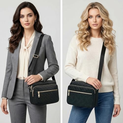 Image of Medium Nylon Crossbody Bags for Women Trendy Crossbody Purses Travel Large Cross Body Bag Quilted Purse