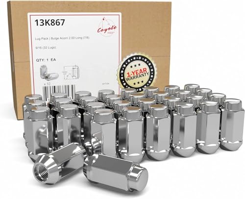 Image of Wheel Accessories Parts 32 Pcs 9 /16 inch-18 Thread Bulge Acorn 2.00 inch Long Lug Nuts Chrome 22mm 7 /8 inch Hex Fits Chevrolet GMC C20 K20 K30 K35 C2500 C3500 | Ram 2500 3500 | Dodge RAM 150 Mega Cab |