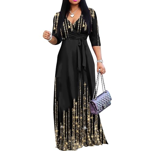 Image of FANDEE Plus Size Maxi Dress for Women Casual Summer Sundress V-Neck 3 /4 Sleeve