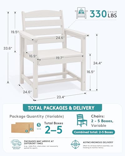 Image of SERWALL Outdoor Dining Chairs Set of 4, All-Weather HDPE Patio Dining Chair with 19.7 inch Widened Seat, for Backyard, Garden, White