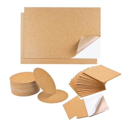 34 PCS Self Adhesive Cork Sheet for Coaster Backing in 3 Style