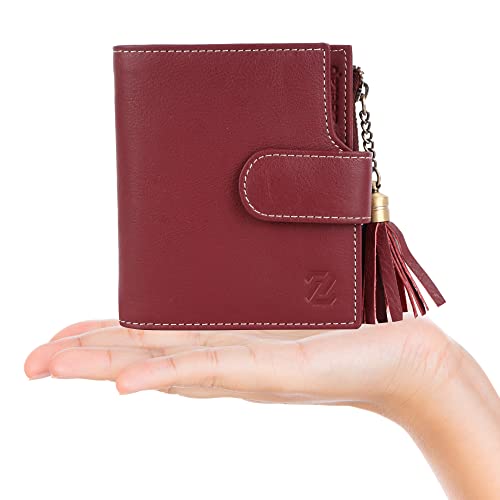 Image of Zeetap Wallets for Women Genuine Leather Beautiful Ladies Wrist Wallet Tri-fold Wallet for Women, Unisex Wallet with RFID Protection (Garnet Red)