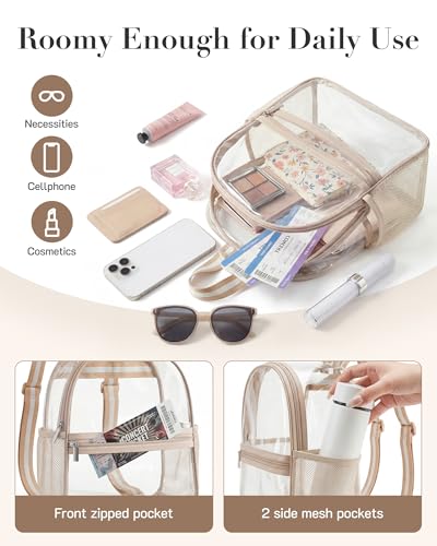 Image of Missnine Small Clear Backpack for Stadium Events Anti-theft Mini Clear Bag for Sport Event Concert with Cute Pom-pom Ball
