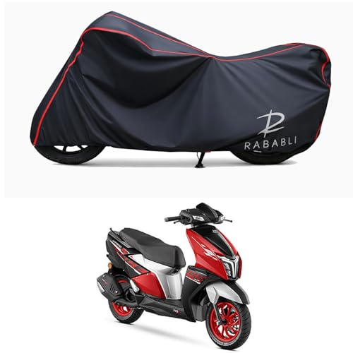 Image of Waterproof Bike Body Cover Compatible for | TVS NTORQ 125 Race | Taffeta Fabric, Red Piping Design, Bottom Elastic Fit | Dustproof, Sun UV & Rain Protection for All Bikes