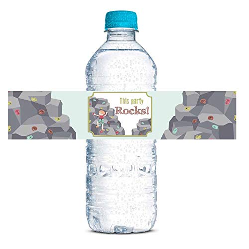 Rock Climbing Themed Birthday Party Waterproof Water Bottle Sticker Wrappers, 20 1.75 x 8.5 Wrap Around Labels by AmandaCreation