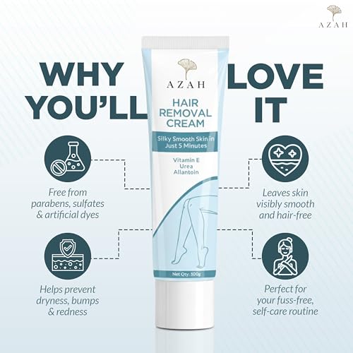 Image of Azah Hair Removal Cream for Women [100 GM] | Bikini Hair Removal Cream with Vitamin E, Urea & Allantoin | Fast & Painless Hair Remover | Ideal for Arm, Underarm, Leg & Bikini Area