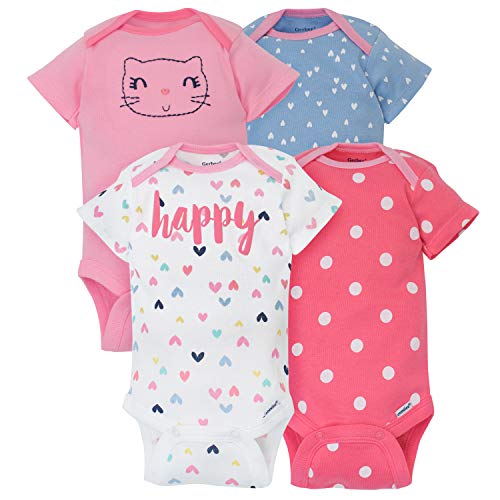Gerber Baby Girls' 4-Pack Short Sleeve Onesies Bodysuits (Newborn, Pink)