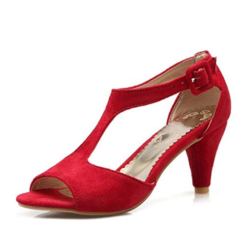 Femme Tacones Finos Sandalias Verano Tacón Alto Tobillo Hebilla Correa Bailarina Bailar Fiesta de Boda Señoras T-Correa Bombas