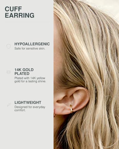 Image of PAVOI 14K Gold Plated 925 Sterling Silver Round Huggie Ear Cuff Earrings for Women | Clip On Cartilage Cuff Earrings