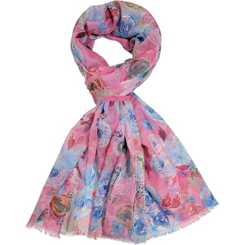 Écharpe imprimé floral rose foulard léger femme printemps été toutes saisons