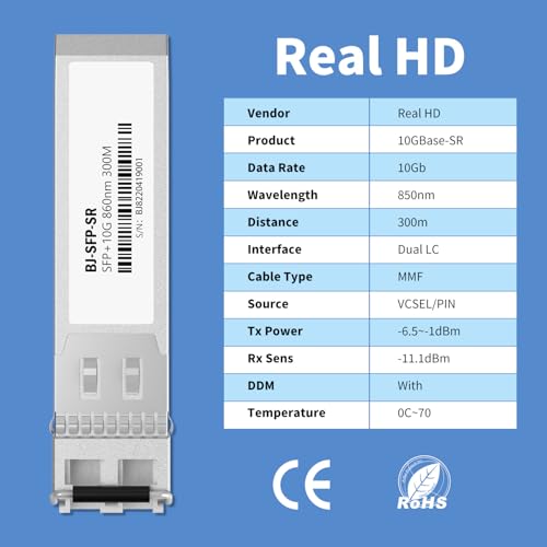 Image of [4 Pack] 10G SFP+ LC Module, 10Gb 850nm Multimode SFP Transceivers, Up to 300 Meters, Plug and Play, Hot Pluggable, Durable Metal Casing