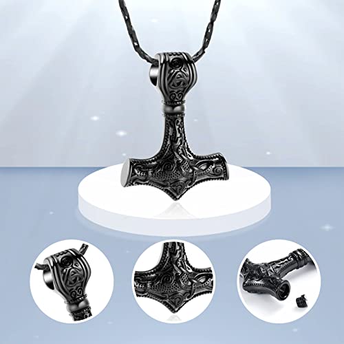 Imrsanl Nordic Viking Mjolnir Thor Hammer Cremation Jewelry for Ashes for Women Men Stainless Steel Celtic Knot Urn Necklace Pendant for Ashes Holder Keepsake Memorial Jewelry3