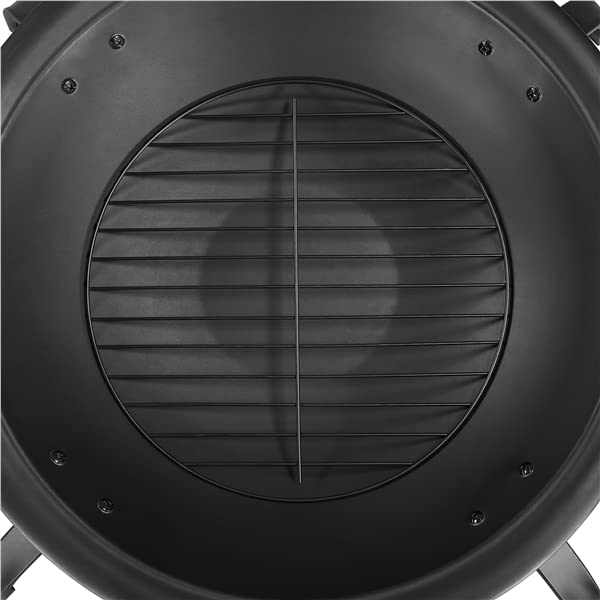 Abician Brasero extérieur terrasse Brasero de Jardin Exterieur Terrasse Brasero avec Poker, Grille, Couvercle, Sac 54 x 54 x 38,5 cm Noir