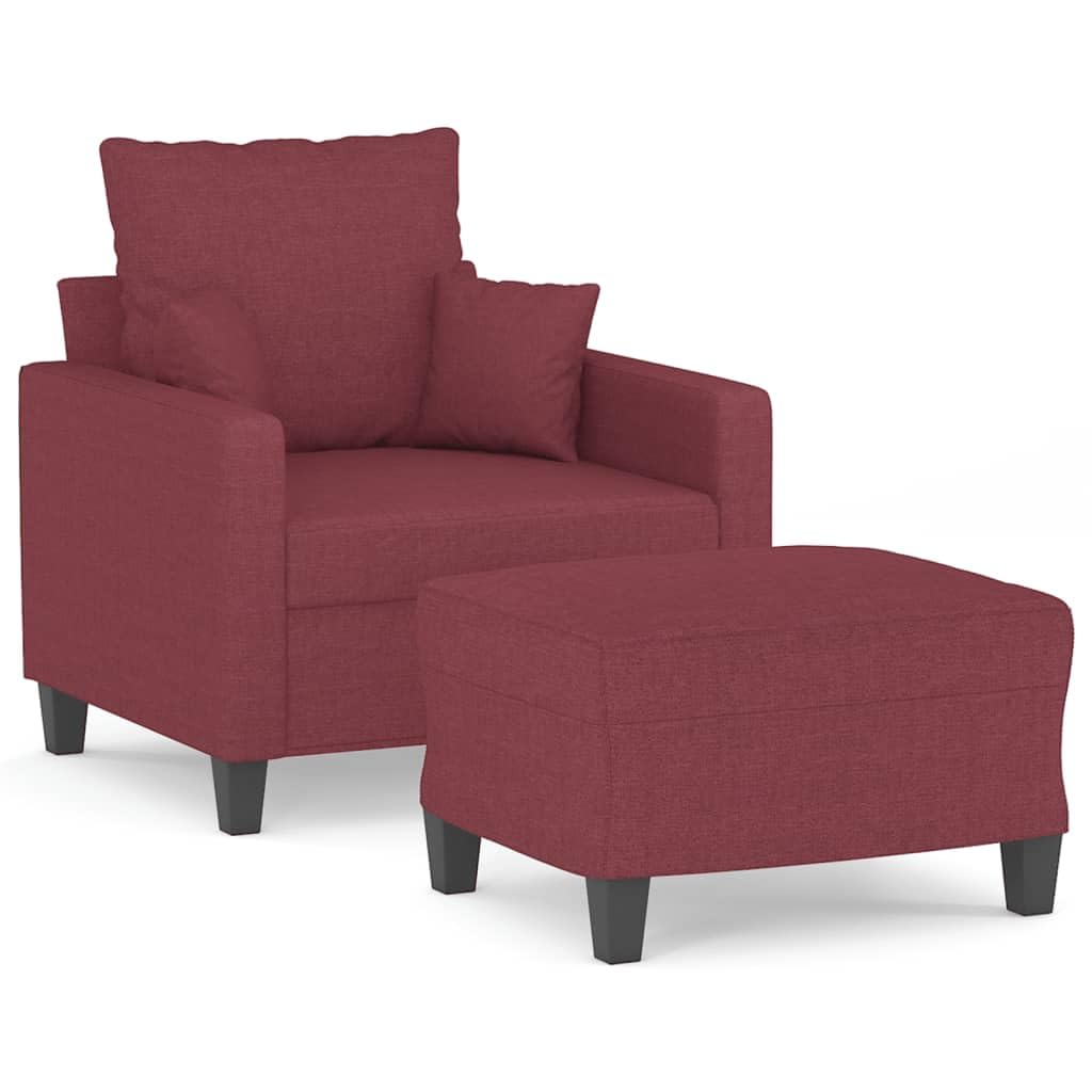 Sillón tapizado rojo vino de diseño moderno con patas metálicas robustas de 78 cm de ancho