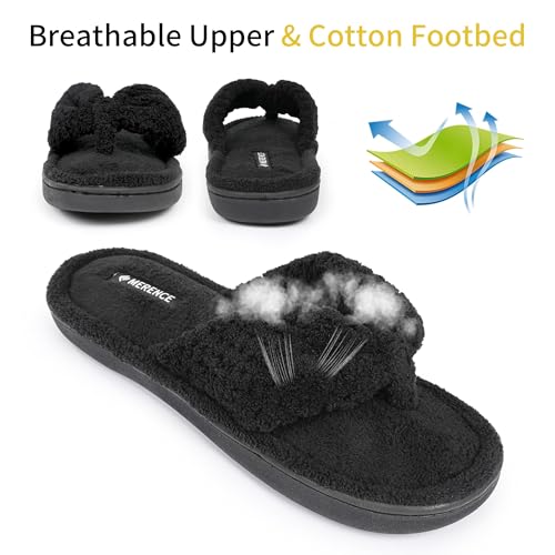 CIOR Women's Cozy Memory Foam Spa Thong Flip Flops House Indoor Slippers Plush Gridding Velvet Lining Clog Style-U1MTW017-07163