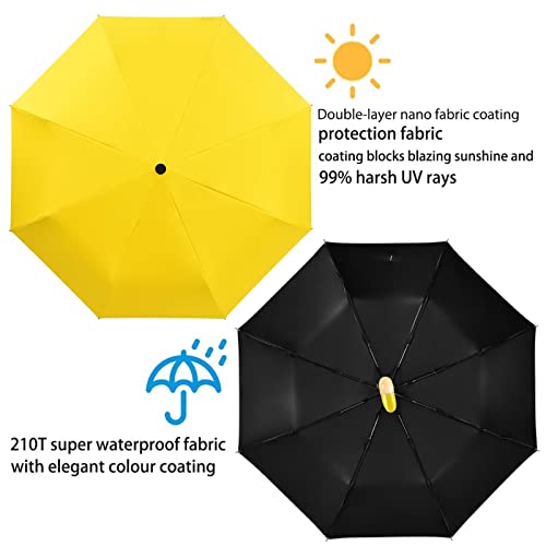 Leagera Compact Small Umbrellas For Rain&Sun, Cute Design Duck Head Umbrella For Girls Gifts, 8 Ribs Folding Umbrella With Wooden Handle, Yellow #TOP3