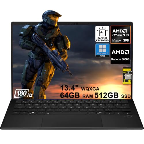 Image of ASUS ROG Flow Z13 Gaming 2-in-1 Laptop 13.4 inch 2560x1600 180Hz Touch 100% DCI-P3 AMD 16-core Ryzen AI MAX+ 395 (Up to 40 Tops) 64GB RAM 512GB SSD AMD Radeon 8060S RGB Backlit Wi-Fi7 Win11Pro ICP Hub