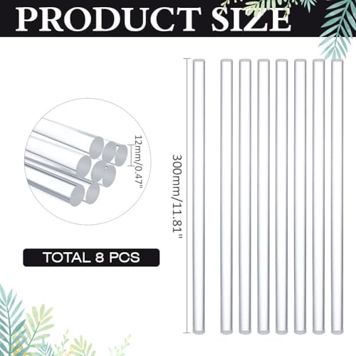 CRAFTYMELODY 8 Stück 12 Zoll Acryl Dübelstangen Durchsichtige Dübelstangen Massiver Durchmesser von 12mm Heimgebäude Dekorationszubehör Für Modellbau Heimwerkerhandwerk