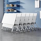 Mesa de conferencias plegable portátil con ruedas giratorias, diseño abatible, color blanco, para reuniones de oficina y aulas, paquete de 3 (47.2 x 19.6 x 29.5 pulgadas) (6 piezas de 55.1 x 15.7 x
