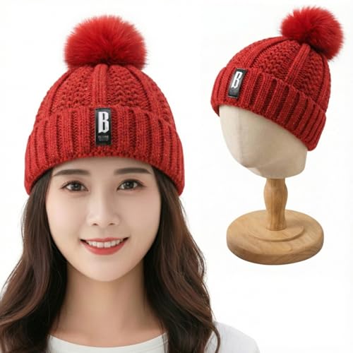 Image of Kraptick Women's Winter Cap - Knit Beanie with Soft Fleece Lining Hat, Stylish Pom Pom Thick Woollen Skull Cap, Warm Hat for Ladies & Girls -3