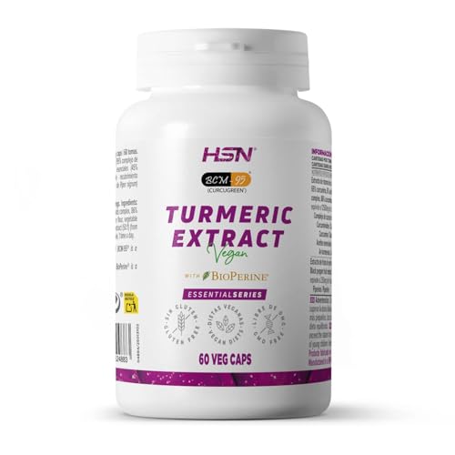 HSN Curcugreen® Extracto de Cúrcuma 500mg BCM-95® con Bioperine® | 60 Cápsulas Vegetales | 95% Complejo de Curcuminoides | Alta Biodisponibilidad | No-GMO, Vegano, Sin Gluten