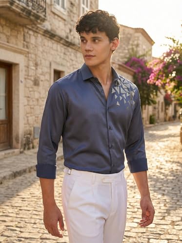 Image of IndoPrimo Men's Stylish Satin Shirt for Party, Formal, Daily and Casual Wear Full Sleeve Shirt for Mens - Trio
