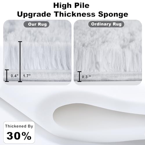 Small Bedside Rug, 3x5 Non Slip Fluffy Shaggy Entryway Throw Rugs for Bedroom Living Room, Indoor Floor Carpet for Kids Girls and Boys, Nursery Rooms Mat, Home Decor Aesthetic, White