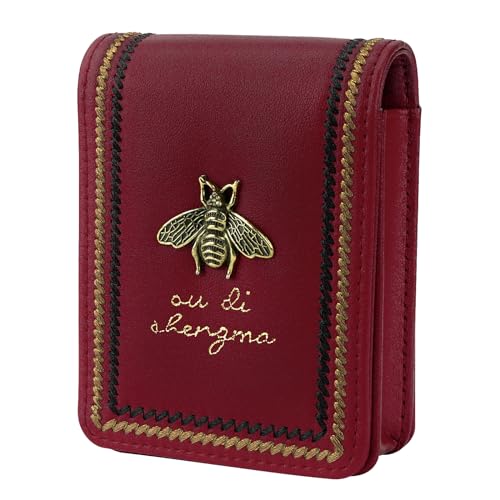 JANKOW Mini Lipstick Case with Mirror, Genuine Leather Cosmetic Pouch, Portable Red Makeup Bag for Purse