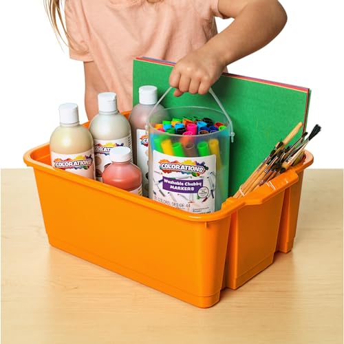 Image of Really Good Stuff Stackable Plastic Book and Organizer Bins for Classroom or Home Use - Sturdy Plastic Baskets in Fun Neon Colors (Set of 4)