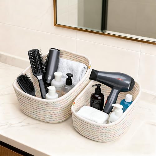 VORHOT 4er Set Aufbewahrungskorb Geflochten Baumwollseil, Korb Aufbewahrung Körbchen Wickeltisch Organizer, Stapelbare Deko Korb Speicher Storage Basket für Kinderzimmer Wohnzimmer Bad