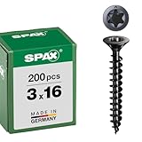 Spax Universalschraube, Senkkopf, schwarz, T-STAR plus, Vollgewinde (3x16 mm 200 Stück)