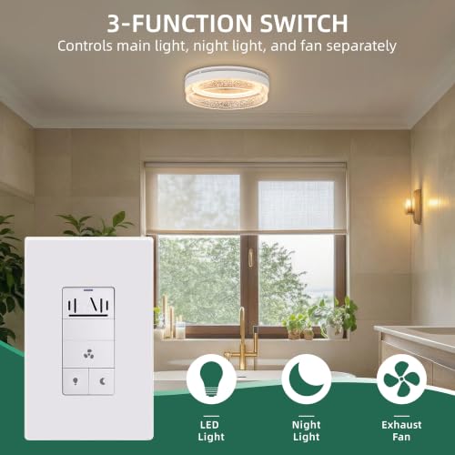 Image of Akicon Humidity Sensor and Light Switch for Bathroom Exhaust Fan, Ventilation Fan, LED Light, Night Light, Air Moisture Control,Timer Switch for Bathroom Fan, 3A, UL Listed, White