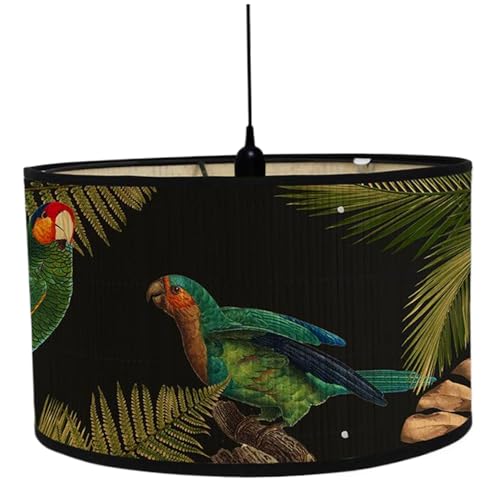 Lampshade for Table Lamps, 12x8" Modern Pattern Round Drum Table Lamp Shades Easy Fit for Living Rooms, Bedroom, Hallways, Reading Room, Green Parrot