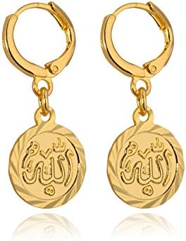 Allah Jewelry Cool 18K Real Rare metal Plated Women Trend Islamic Bracelets Muslim Rounded Dangle Decline Jewelry (18K Gold Plated) ER012