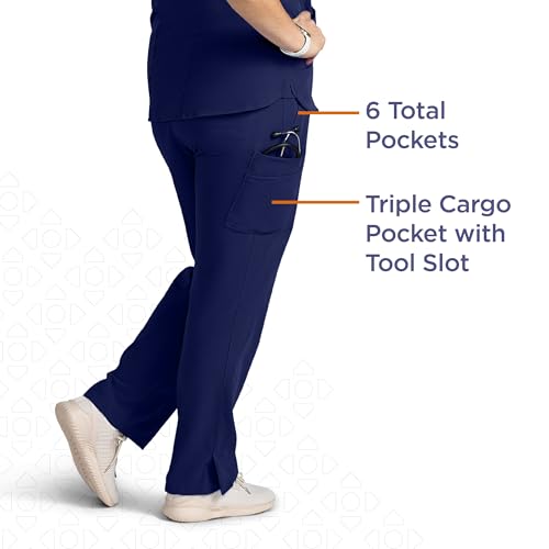 Image of AVE. Varick Women's Scrub Pants, Elastic Waistband, 4-Way Stretch Fabric, Wrinkle- and Fade-Resistant, Machine Washable Scrubs, For Nurses & Medical Professionals, (L Petite, Navy)