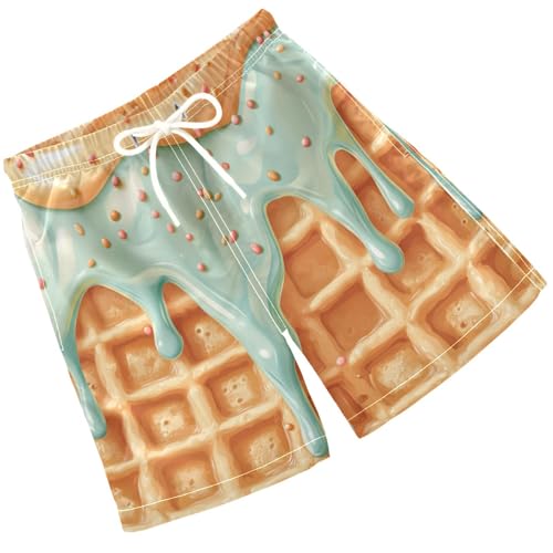 Pigsaly Boys' Swim Board Shorts Glaze Caramel Sprinkles Teal Coral Ice Cream Boy's Swim Trunks Kids Swimwear M